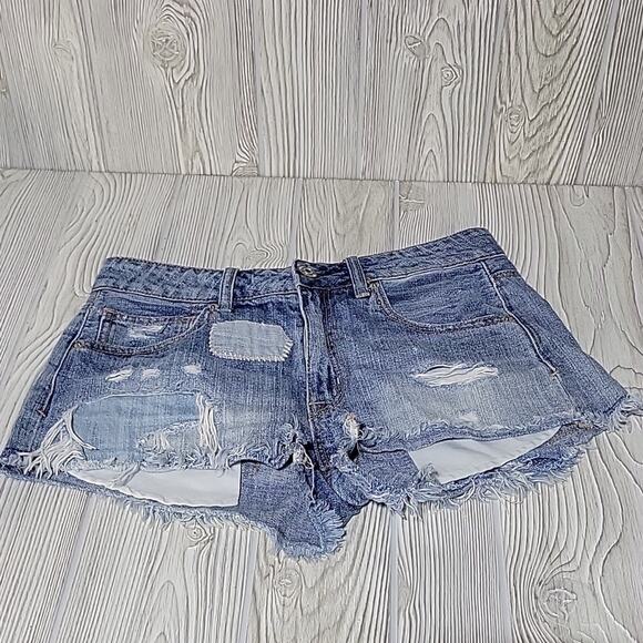 American Eagle Hi-Rise Shortie Patch Distressed Jean Shorts Womens Size 6 - Picture 10 of 10
